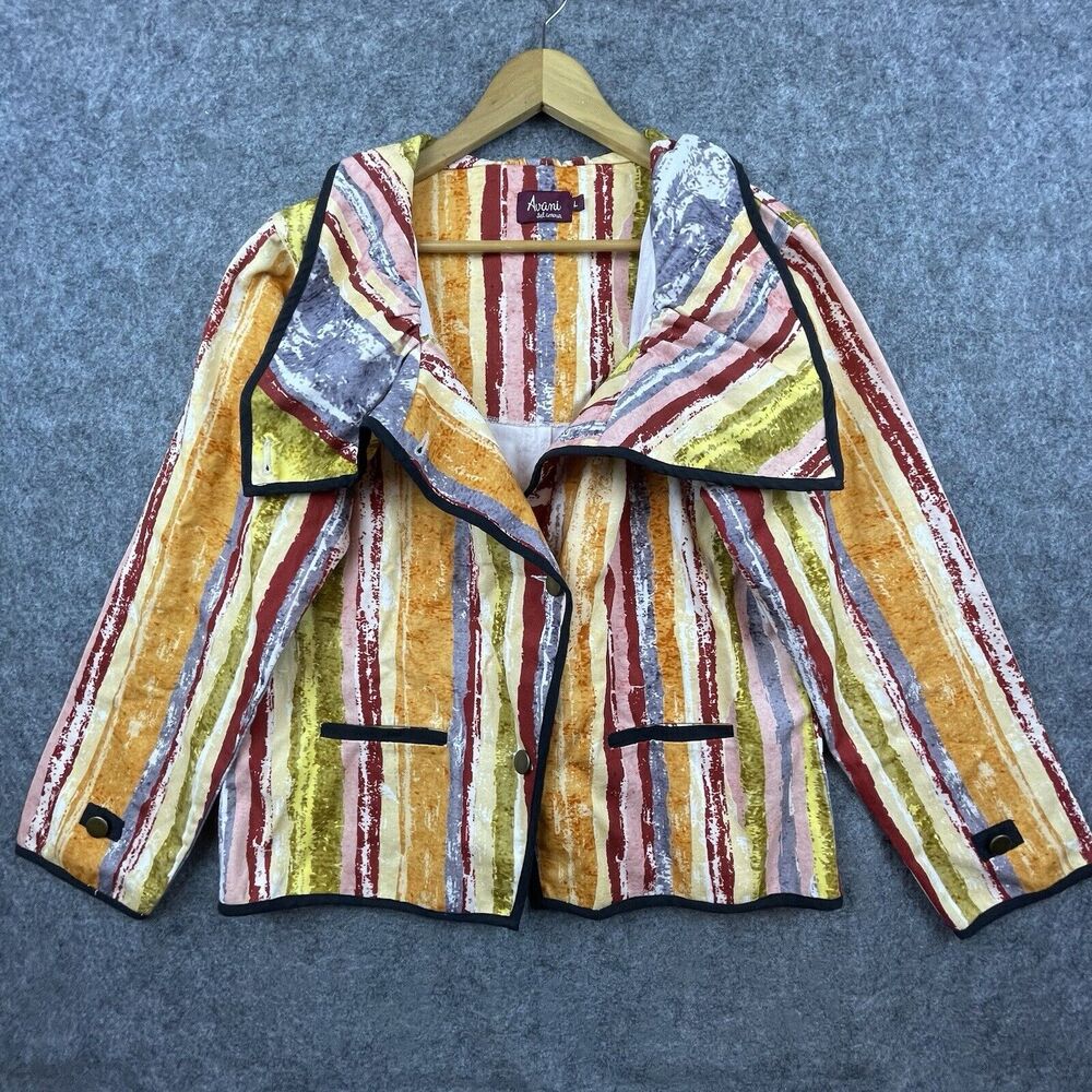 Avani‎ del amour Jacket Womens Large Colorful Boho Art Oversized Collar Blazer